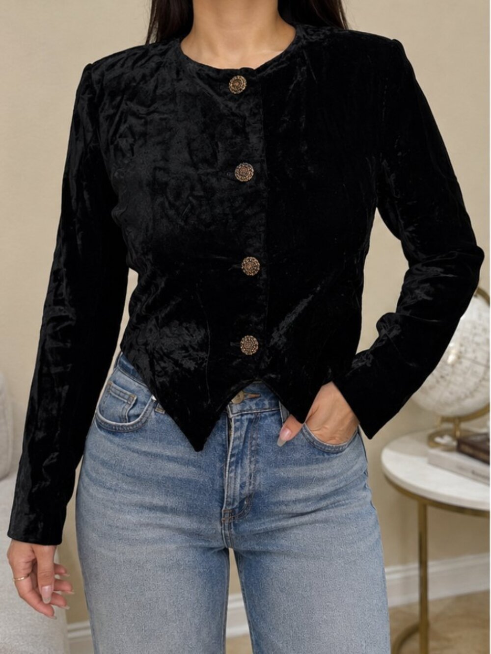 Vintage Melrose Structured Velvet cropped Jacket Blazer - Dark Academia Chic 6